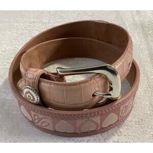 Brighton canvas heart monogram & leather croc embossed silver buckle sz 32 pink